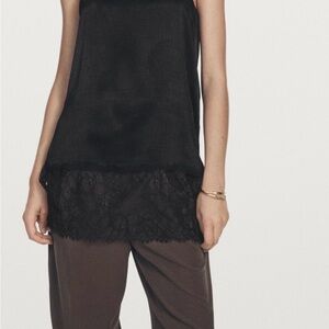 NWT Massimo Dutti Size Small Black Camisole Lace Detail